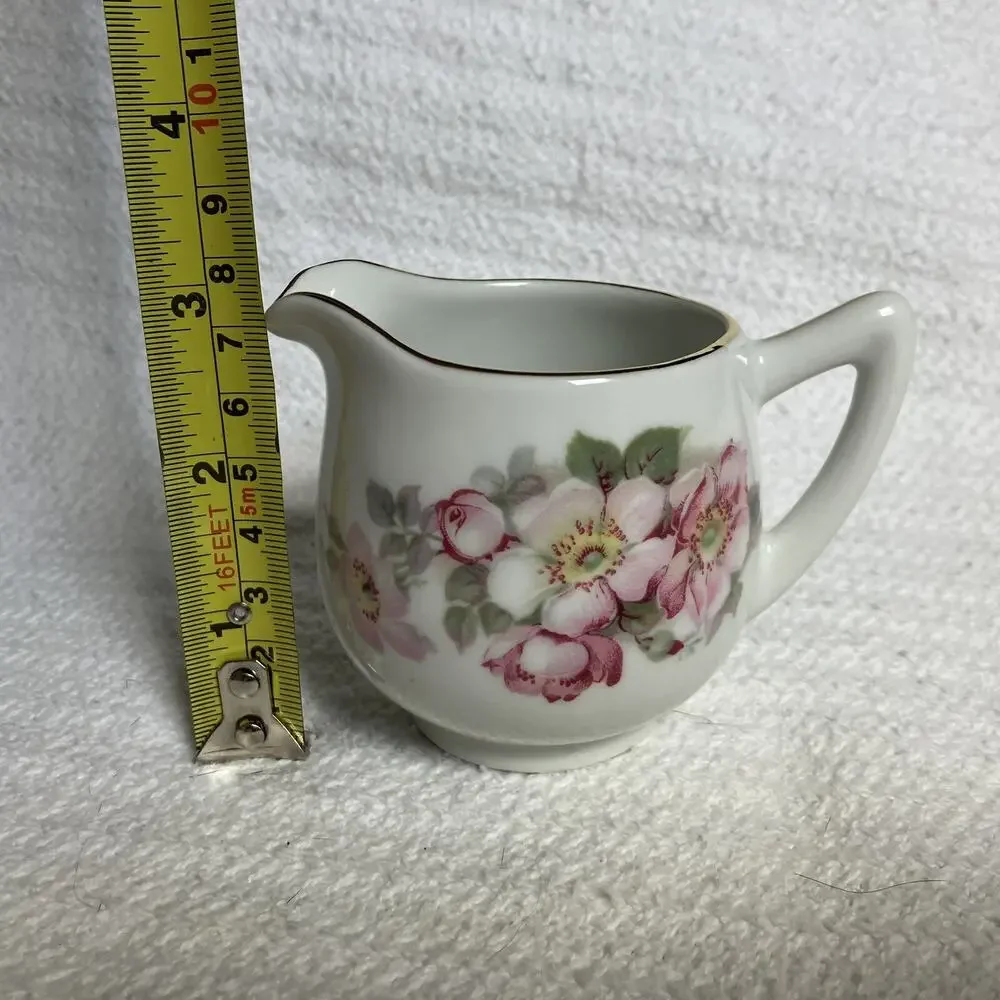Pink Floral Sugar Creamer Set Gold Rimmed Schumann Arzberg Germany Vintage